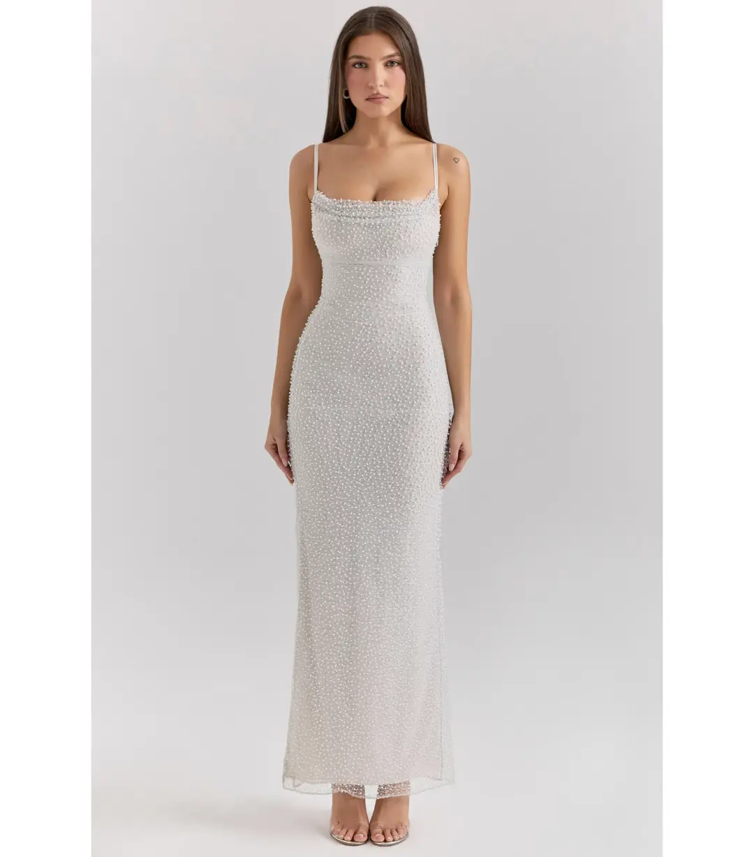 House of CB Calla Embellished Maxi Dress Silver Pearl Size S / AU 8 for rent on The Volte - main image