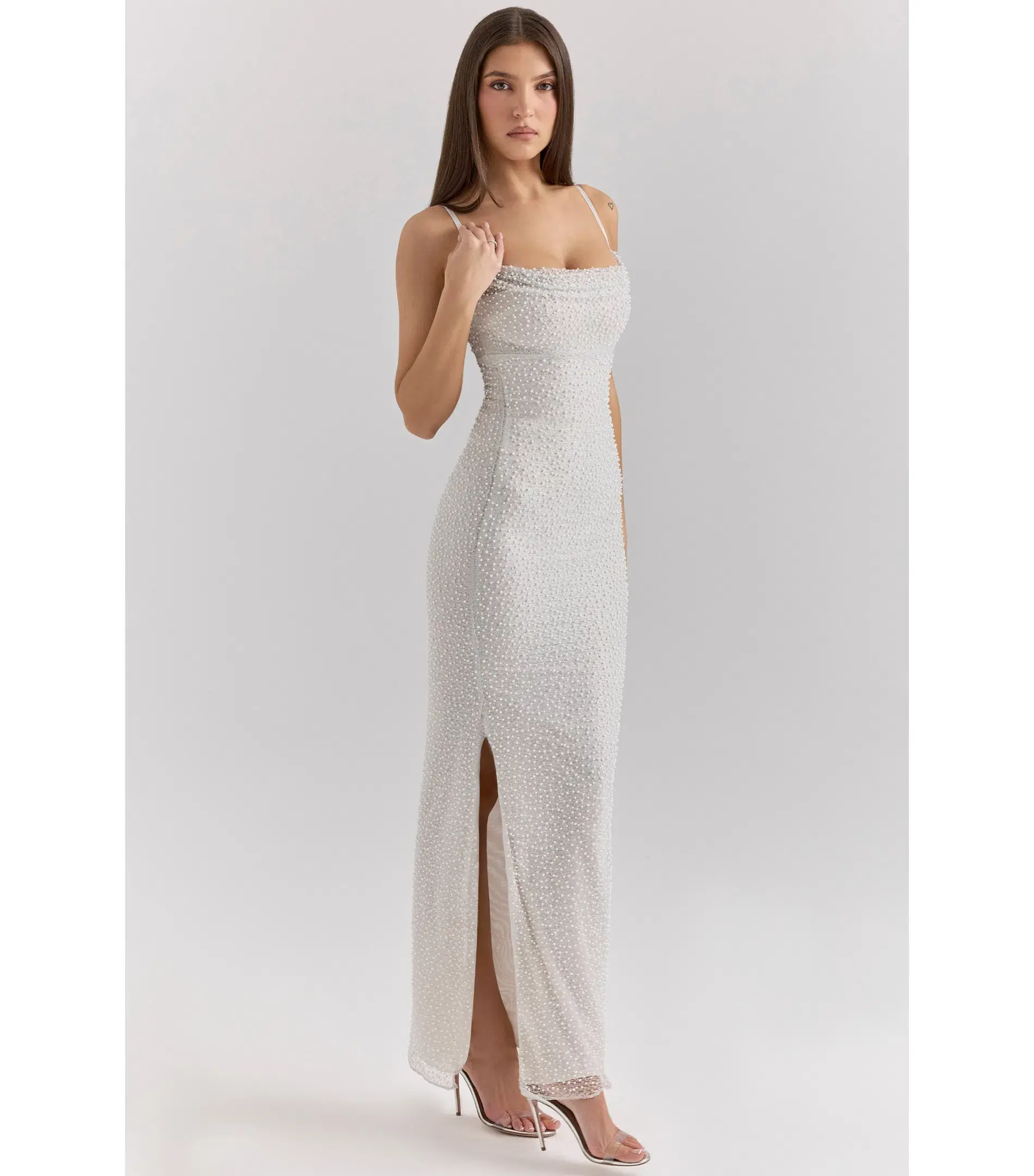 House of CB Calla Embellished Maxi Dress Silver Pearl Size S / AU 8 - Image 3