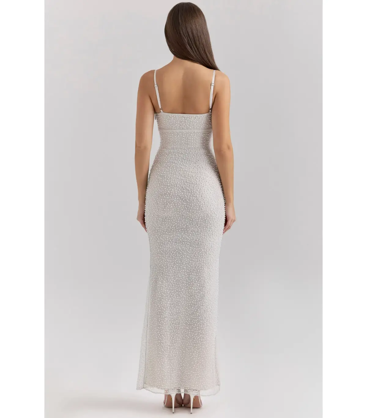 House of CB Calla Embellished Maxi Dress Silver Pearl Size S / AU 8 - Image 4