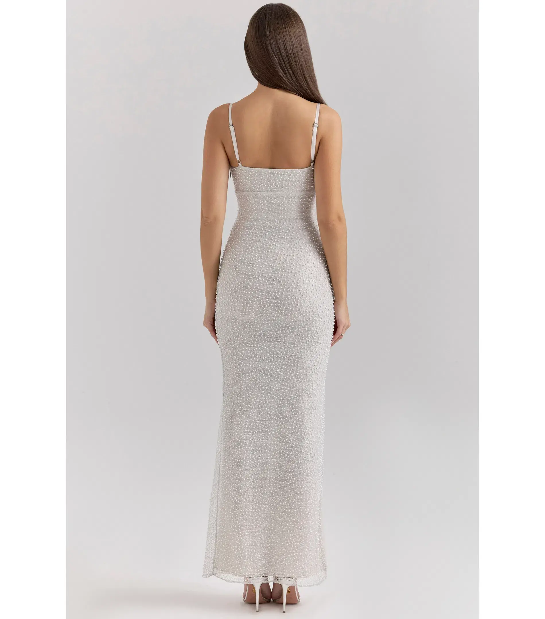 House of CB Calla Embellished Maxi Dress Silver Pearl Size S / AU 8 - Image 4