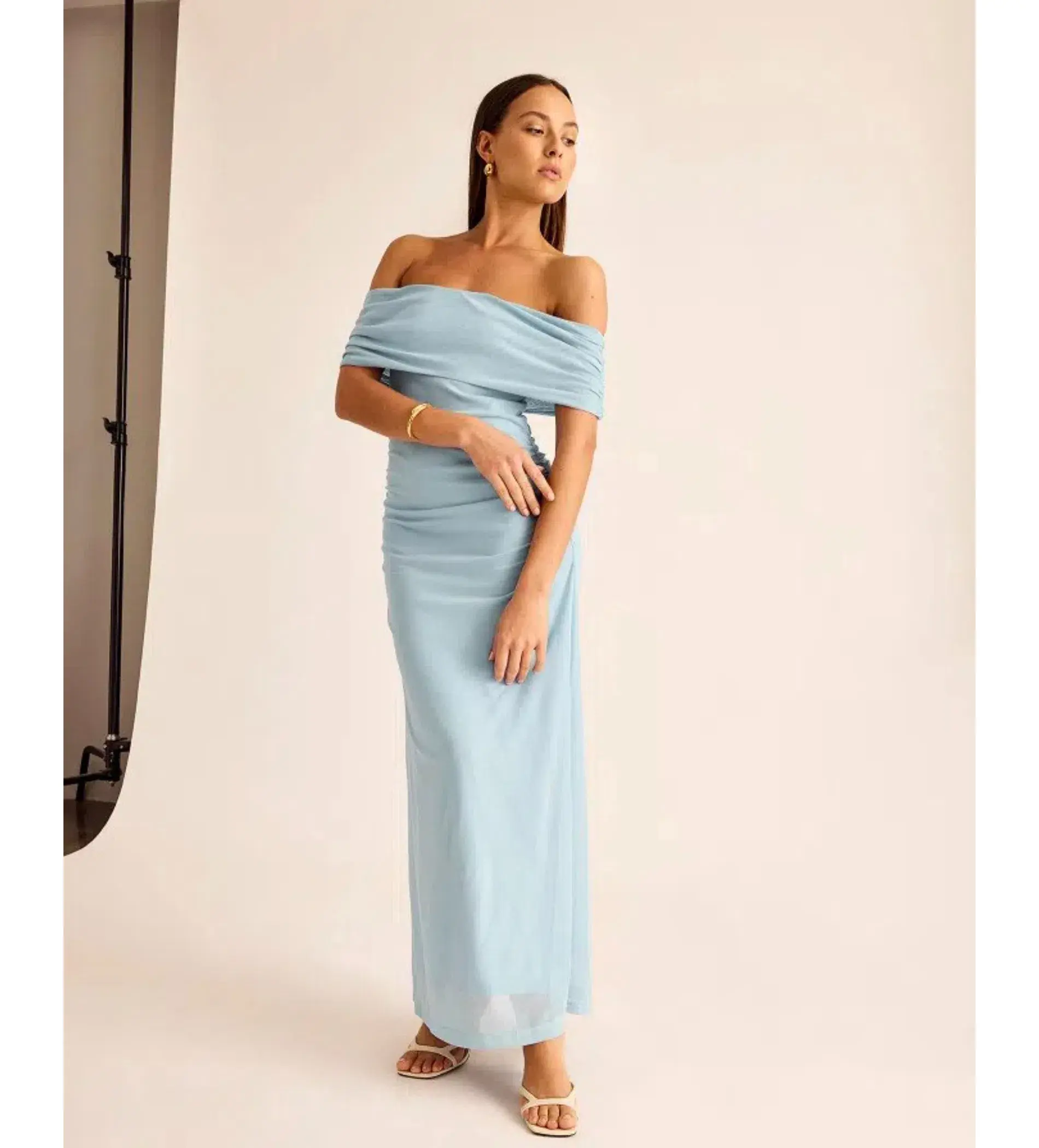 Kookai Bolt Off Shoulder Midi Dress Powder Blue Size AU 6 - Image 4