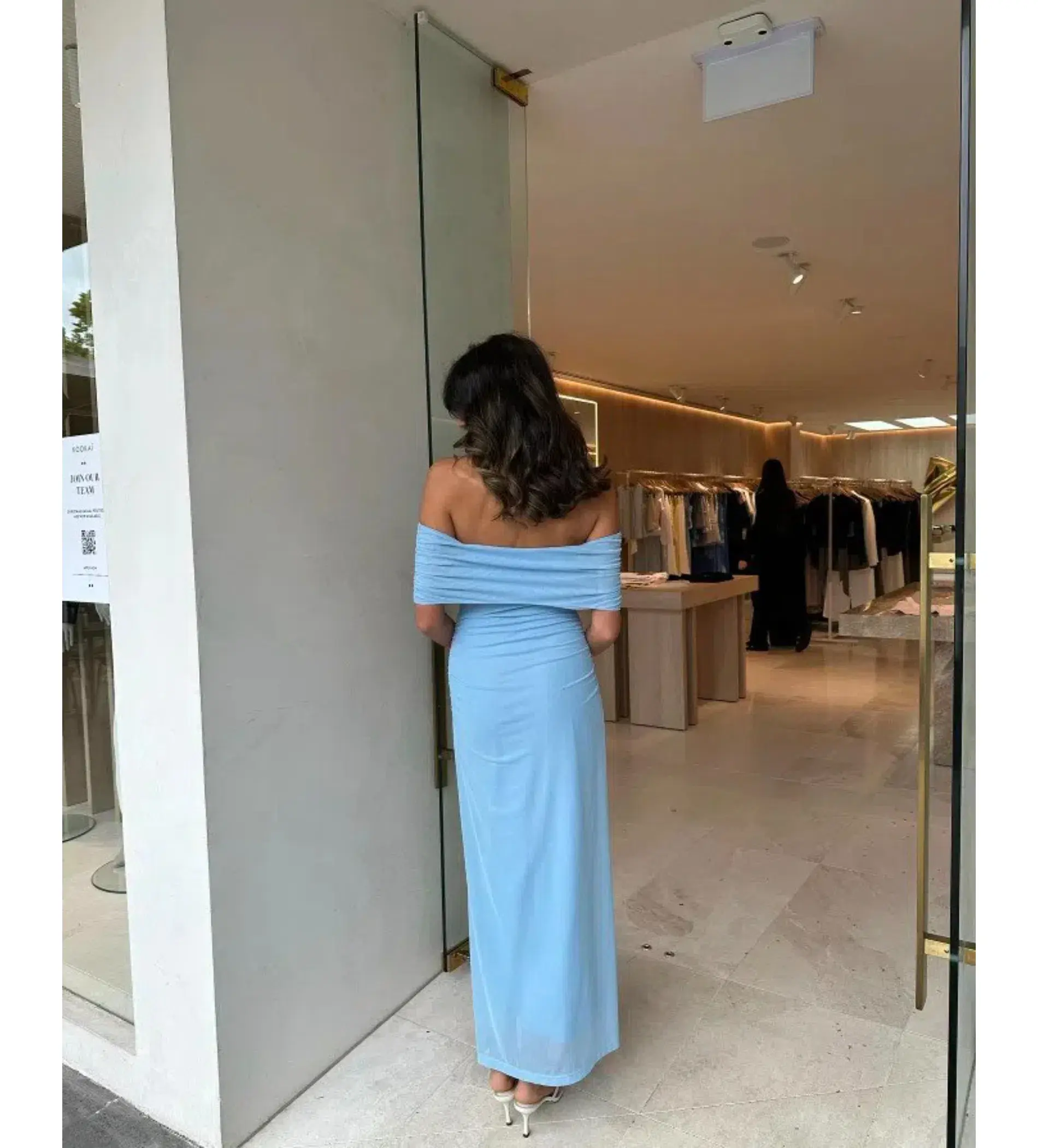 Kookai Bolt Off Shoulder Midi Dress Powder Blue Size AU 6 - Image 6