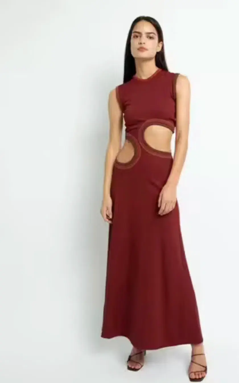 Christopher Esber Multi Paisley Cut Torso Dress Maxi Burgundy Size AU 4 - Image 1