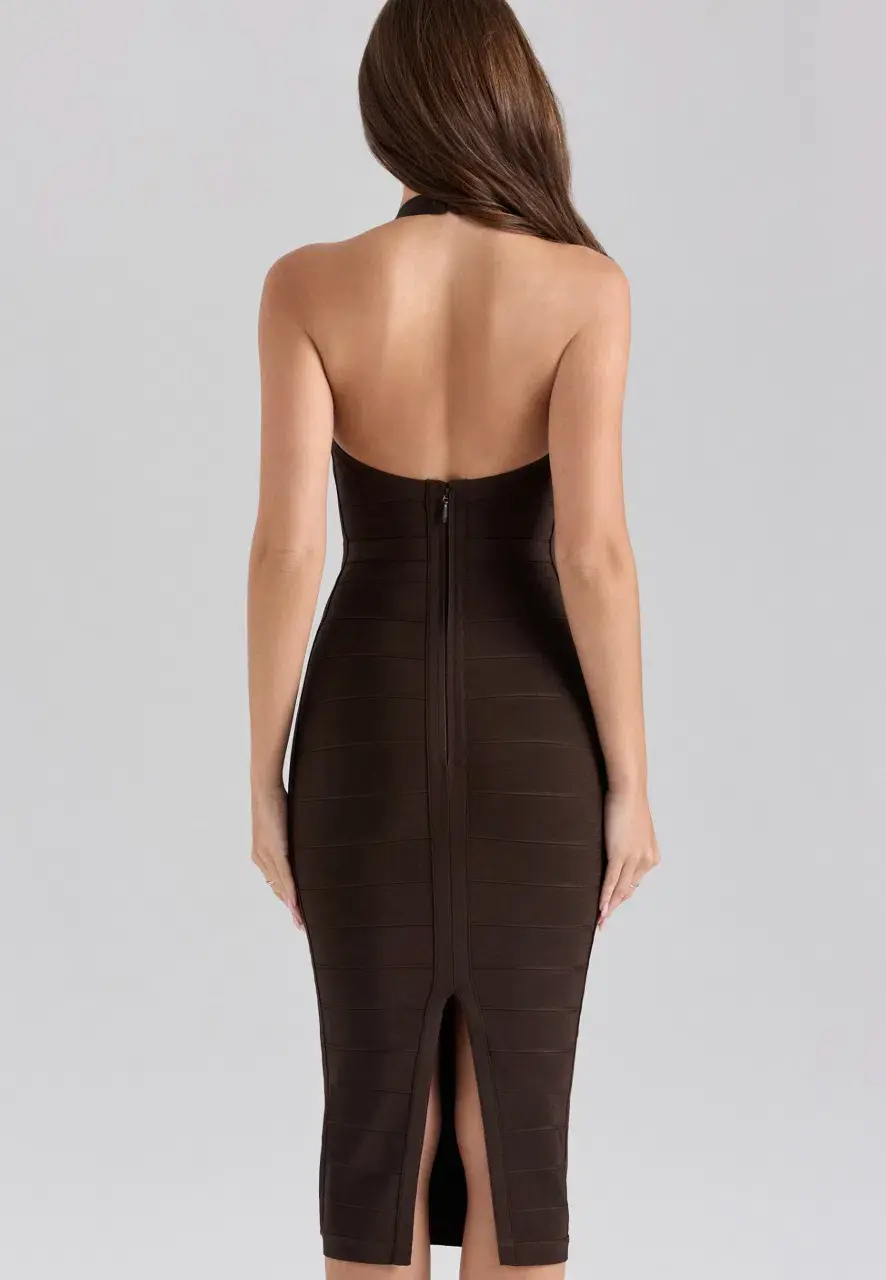 House of CB	"""The Supermodel"" Chocolat halter midi bandage dress"	XS/6	Brown  - Image 3