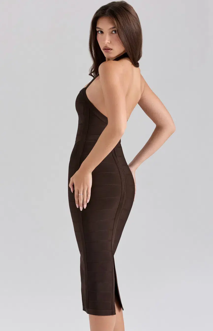 House of CB	"""The Supermodel"" Chocolat halter midi bandage dress"	XS/6	Brown  - Image 2