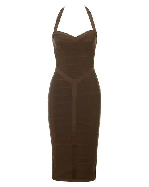 House of CB The Supermodel Chocolate Halter Midi Bandage Dress XS/6	 - Image 5