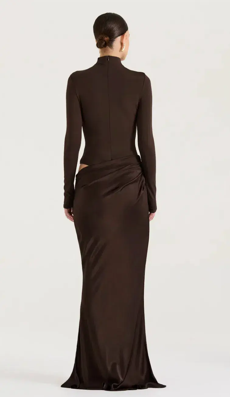 Henne Soraia Long Sleeve Dress Maxi Brown Size AU 10 - Image 2