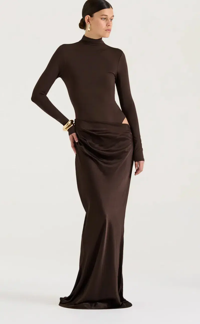 Henne Soraia Long Sleeve Dress Maxi Brown Size AU 10 - Image 1