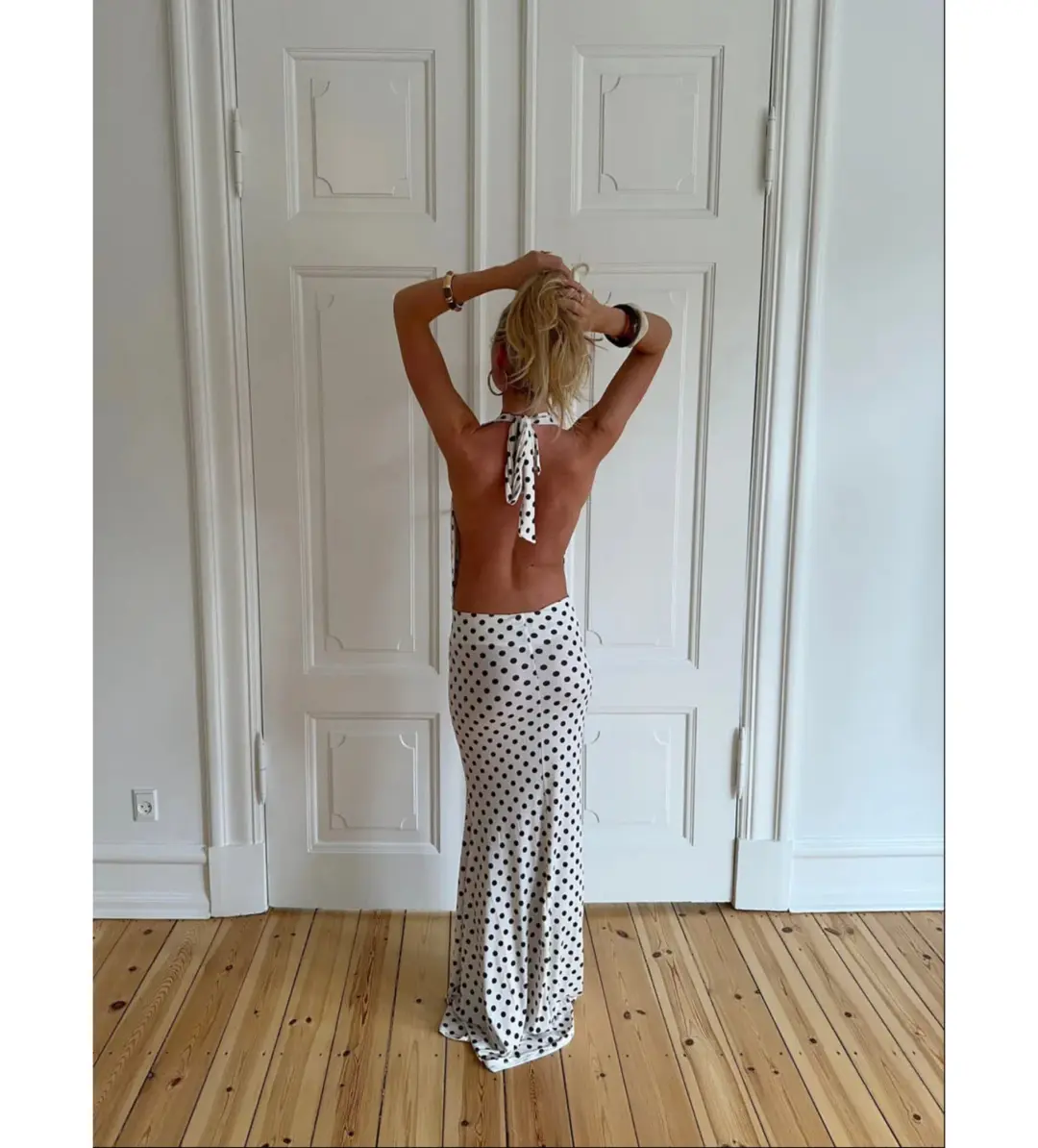 Design By Si Maltina Black And White Spot Maxi Dress Size 6 for rent on The Volte - main image