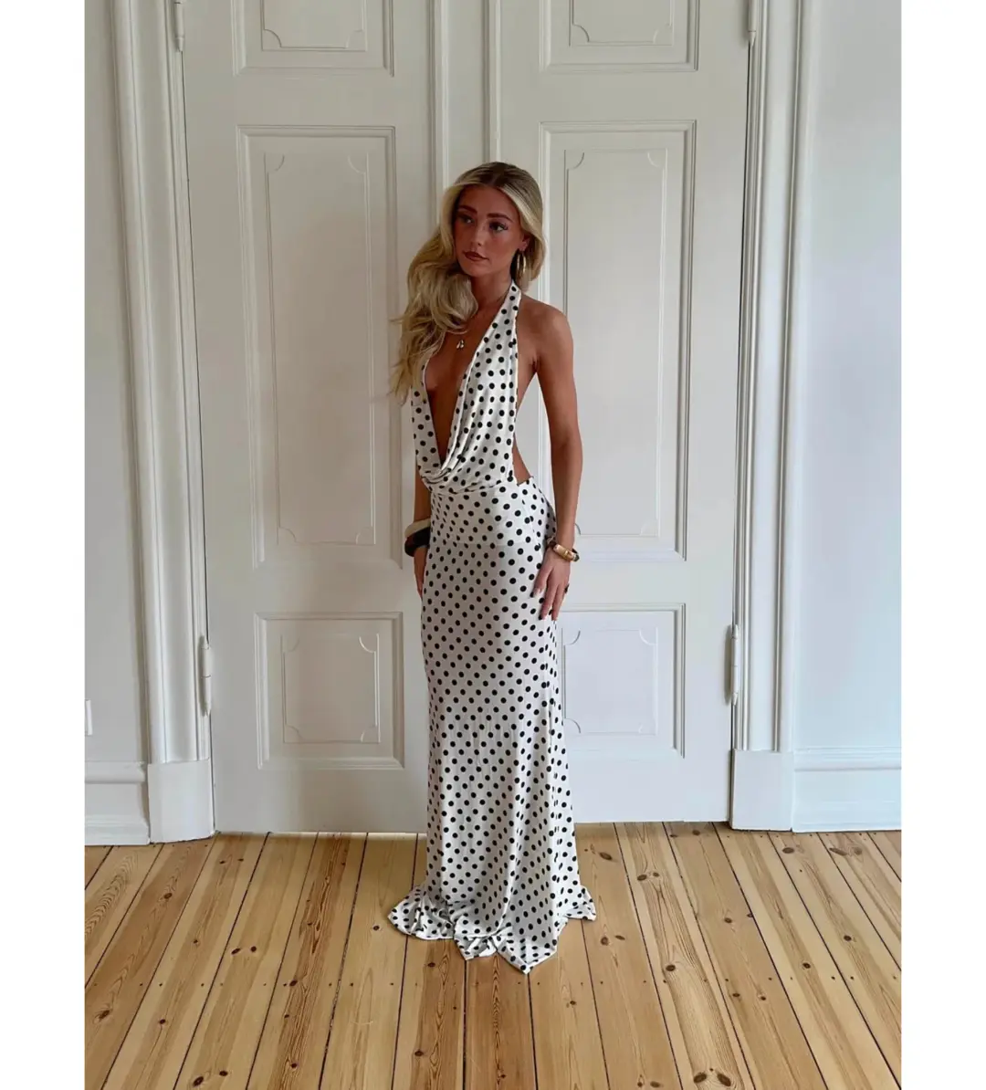 Design By Si Maltina Black And White Spot Maxi Dress Size 6 for rent on The Volte - main image