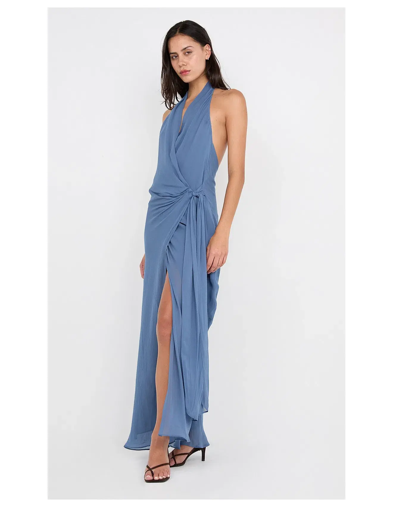 Bec & Bridge Soneva Wrap Halter Wrap Dress Maxi Steel Blue Size 8 AU - Image 2