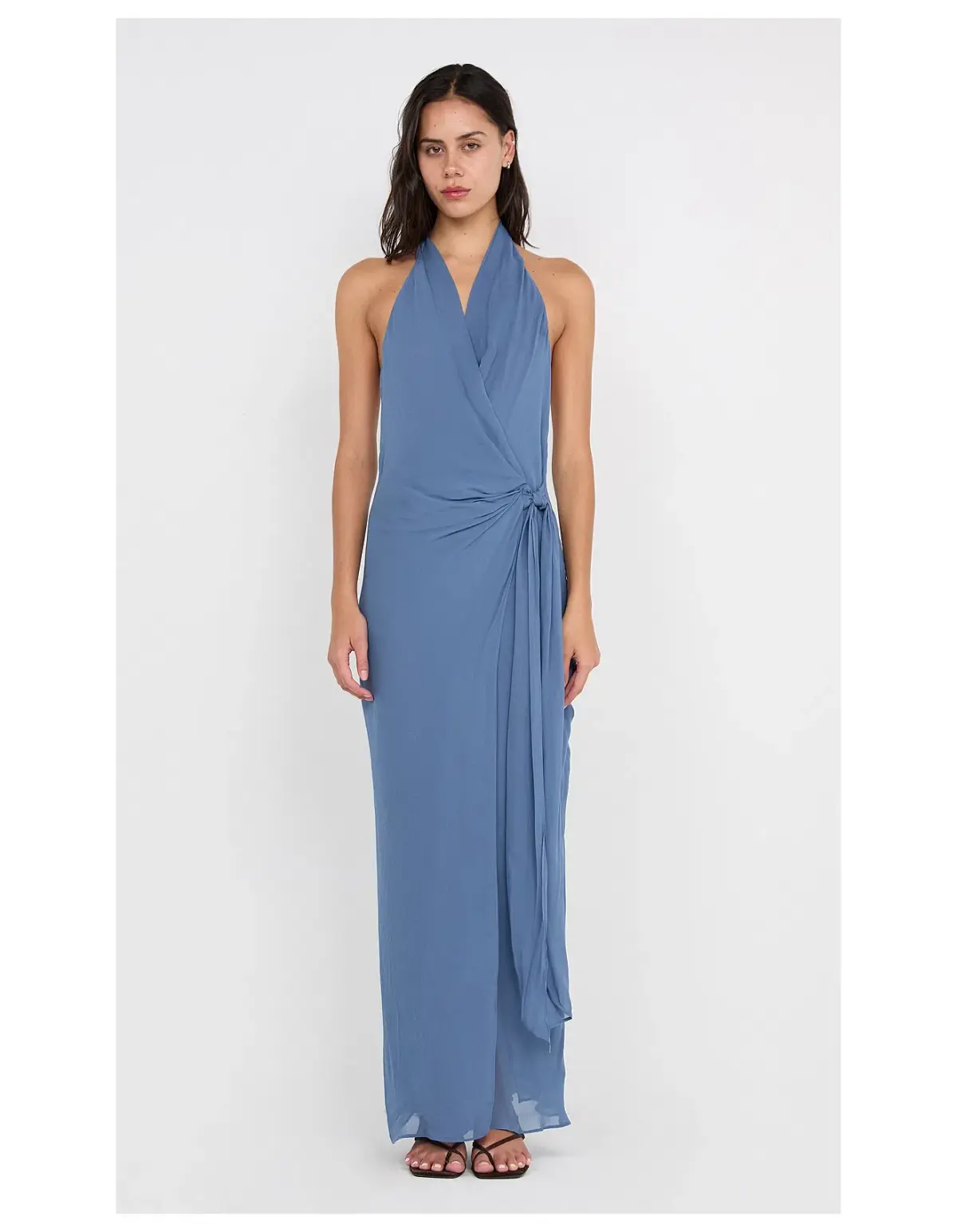 Bec & Bridge Soneva Wrap Halter Wrap Dress Maxi Steel Blue Size 8 AU - Image 1