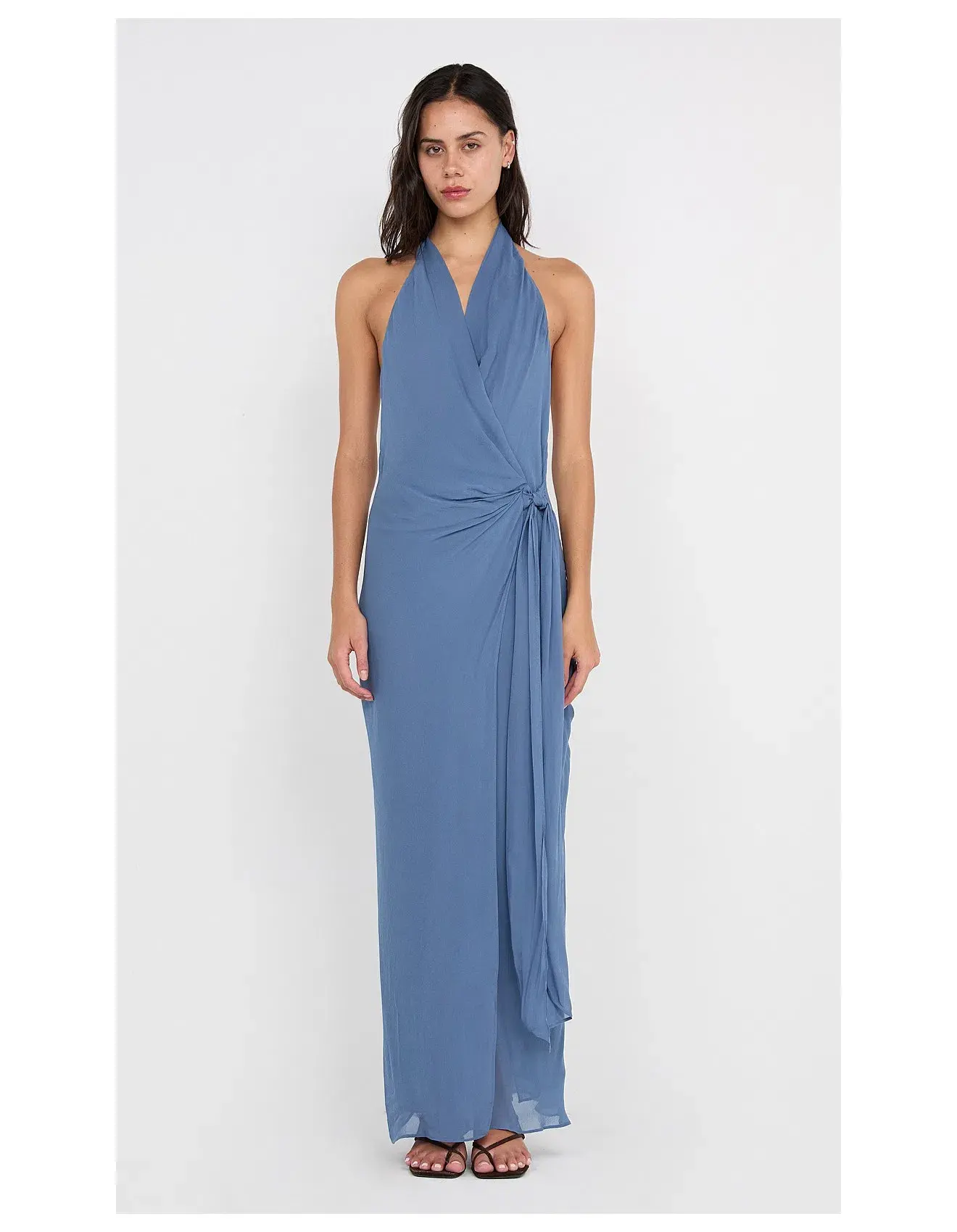 Bec & Bridge Soneva Wrap Halter Wrap Dress Maxi Steel Blue Size 8 AU - Image 1
