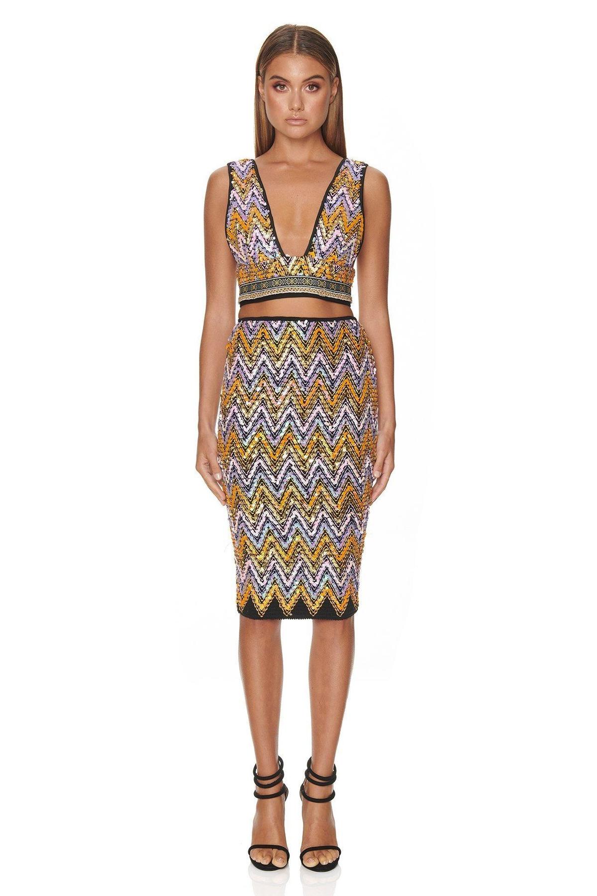 Eliya the Label Malibu Crop Top and Skirt Set Sequin Size 10 - Image 5