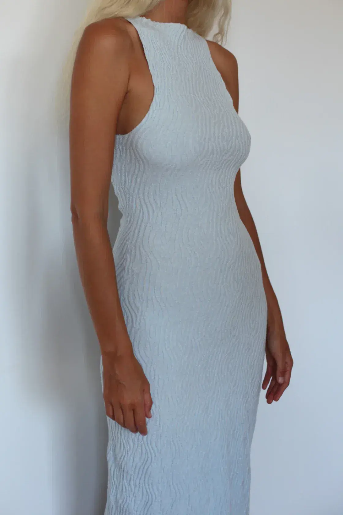 Zulu & Zephyr Ripple Textured Knit Dress in Powder Blue Size AU14 - Image 4