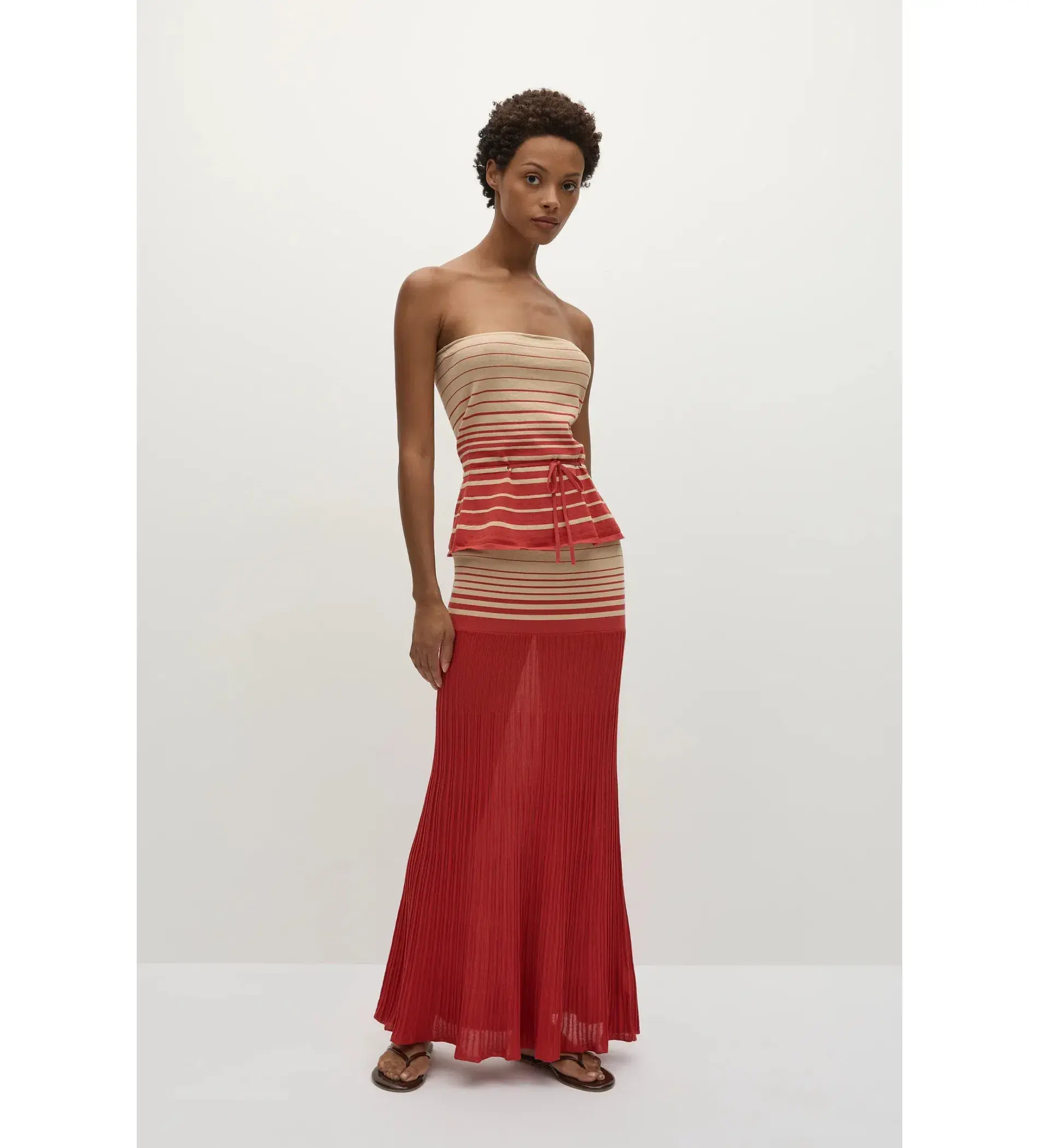Faithfull the Brand Casia Top Citara Skirt Set in Accordion Stripe Amber Fawn Size 8 - Image 2