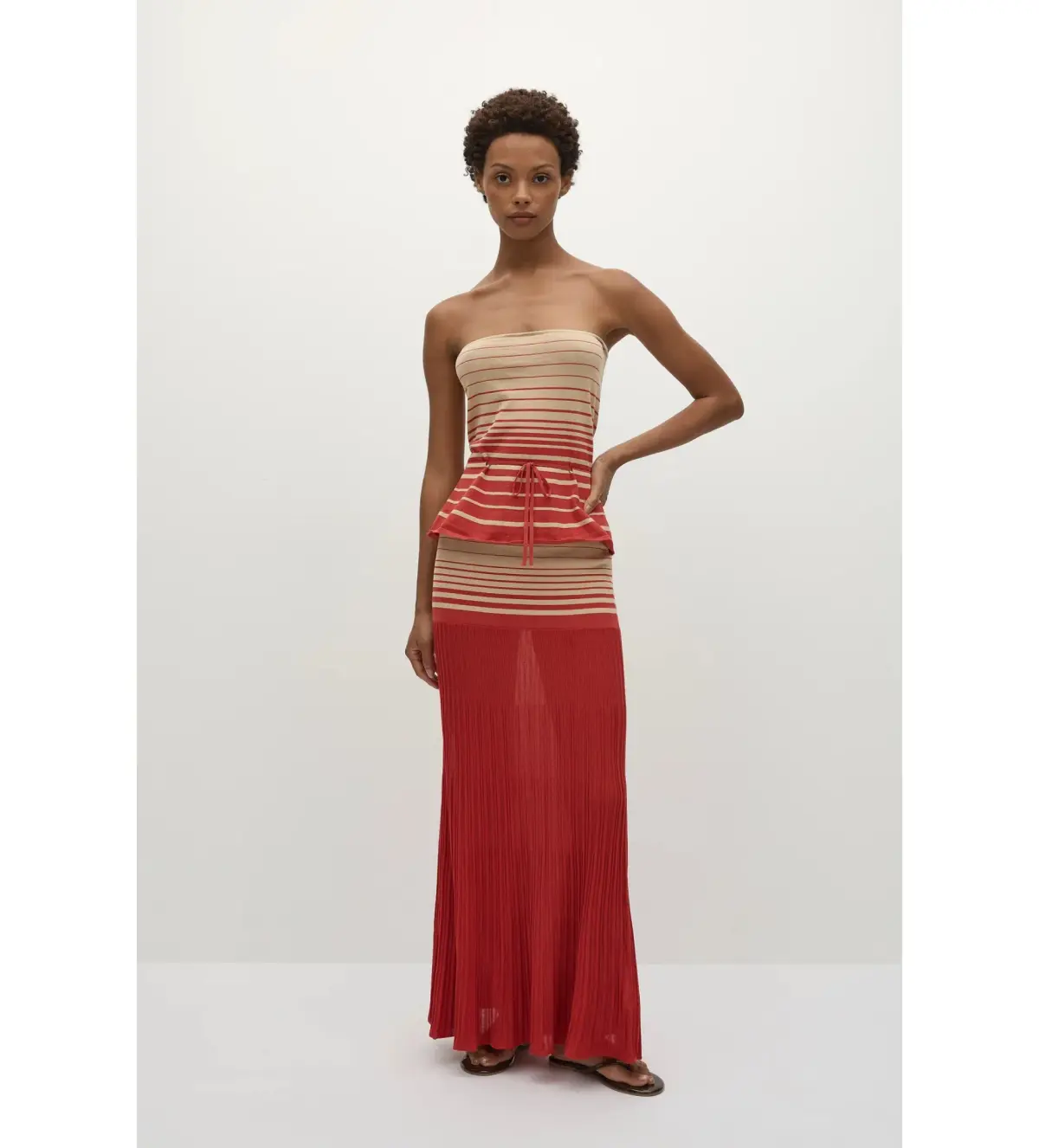 Faithfull the Brand Casia Top Citara Skirt Set in Accordion Stripe Amber Fawn Size 8 - Image 1
