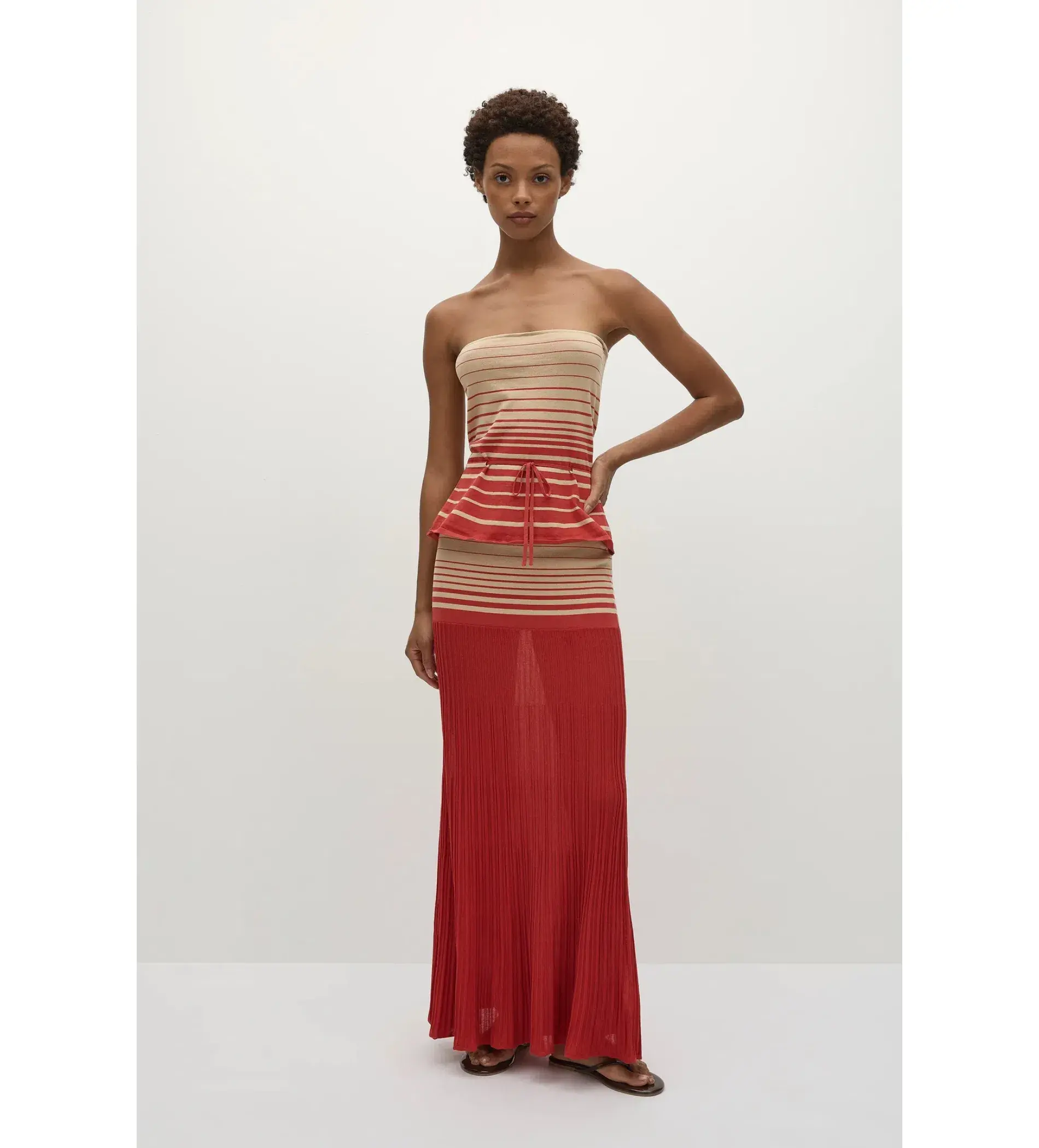 Faithfull the Brand Casia Top Citara Skirt Set in Accordion Stripe Amber Fawn Size 8 - Image 1