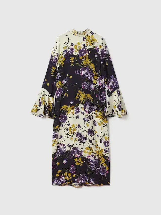 Florere Printed Fluted Cuff Midi Dress in Multi Size 10 - Image 4