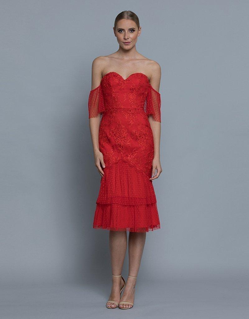 Bariano Emily Double Tier Lace Dress  Red Size 8 - Image 3