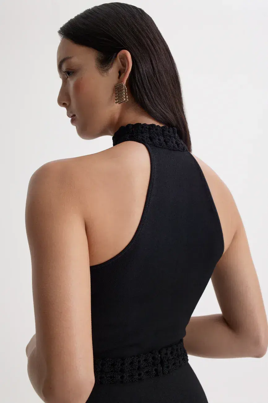 Scanlan Theodore Crepe Knit Daisy Sleeveless Midi Dress Black Size 8 - Image 4