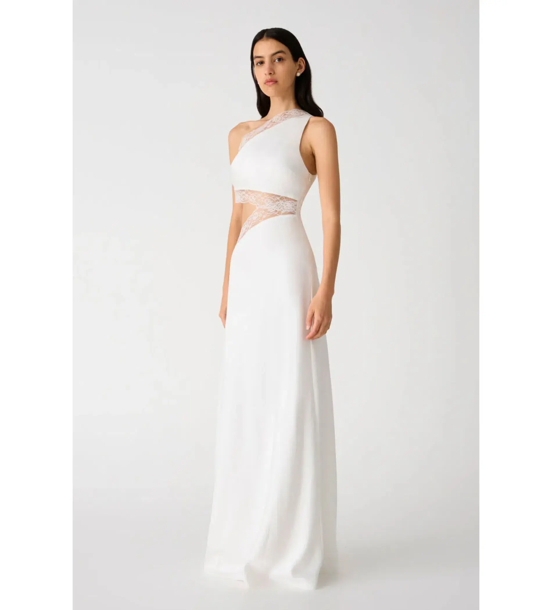 Misha Jillian Asymmetric Lace Gown in Ivory Size 12/L - Image 2