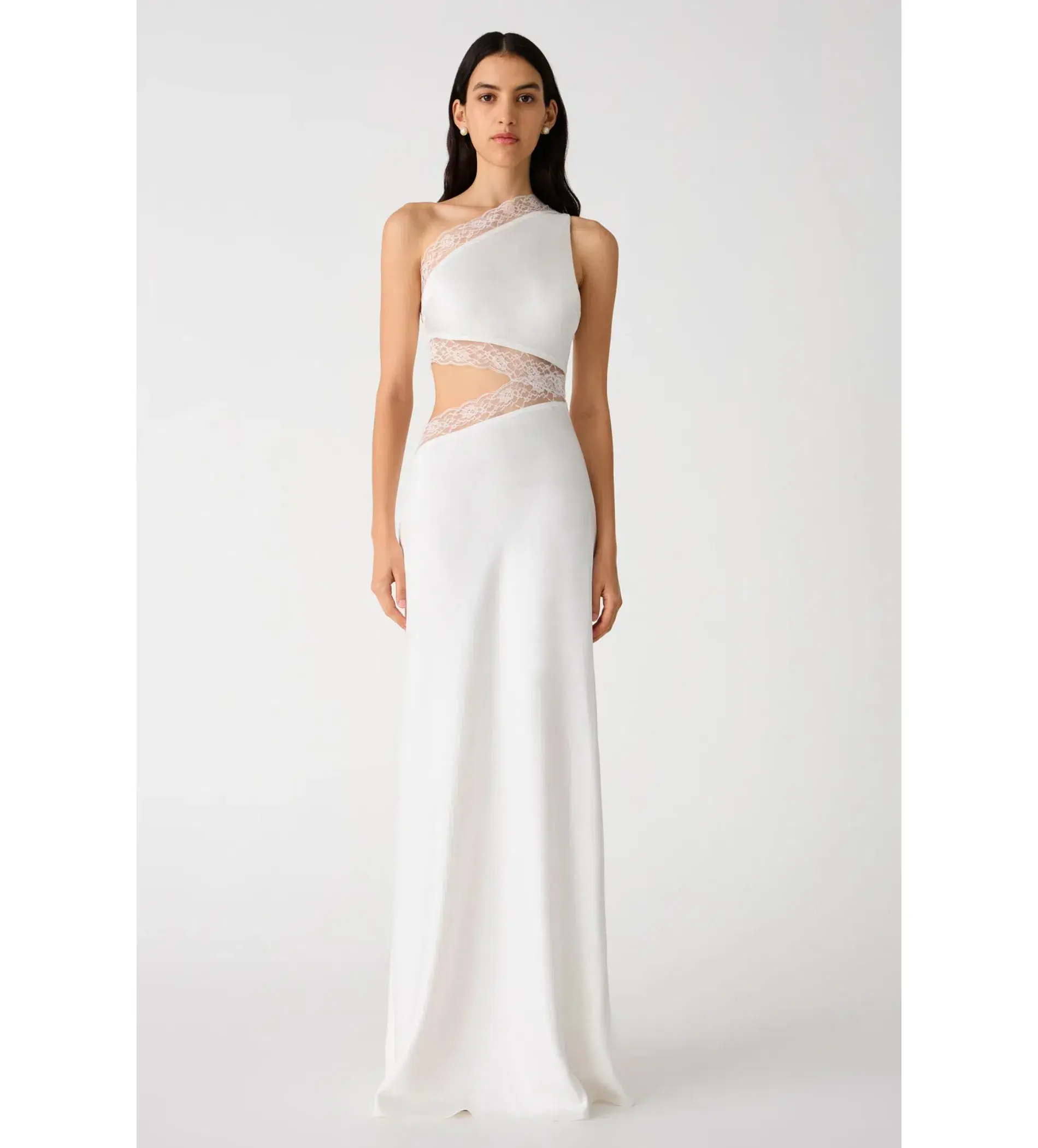 Misha Jillian Asymmetric Lace Gown in Ivory Size 12/L - Image 1