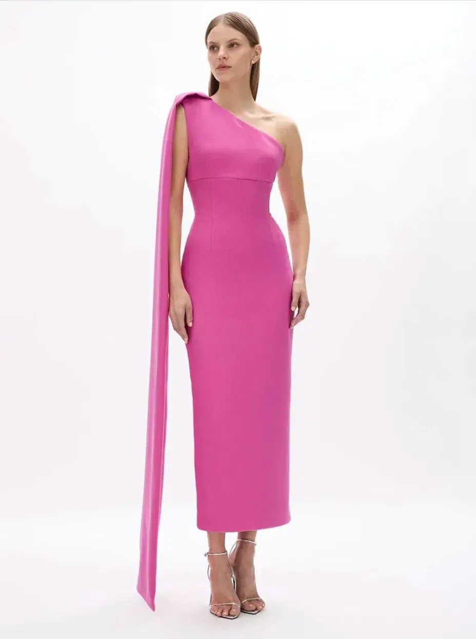 Rachel Gilbert Clara Midi Dress Hot Pink Size AU 6 - Image 3