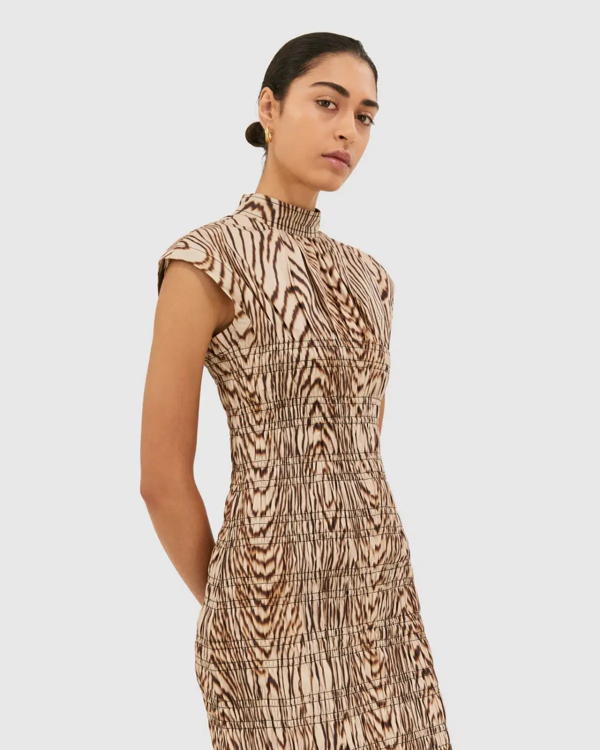Saba Allegro Shirred Dress Brown Size AU 8 - Image 4