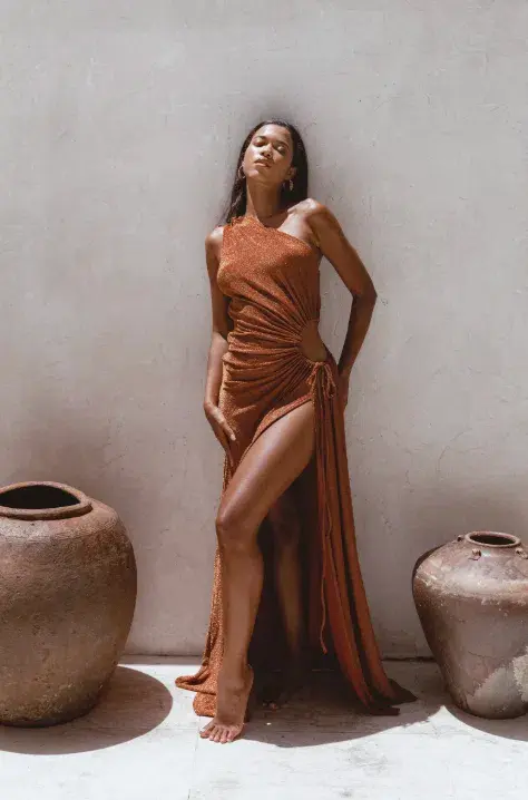 Sonya Moda Nour Maxi Dress Bronze Shimmer Size 12 - Image 2