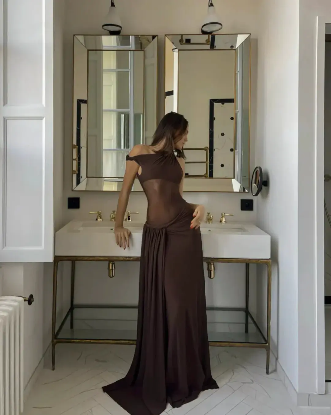 Misha Sisal Maxi Dress Espresso Size 10/M for rent on The Volte - main image