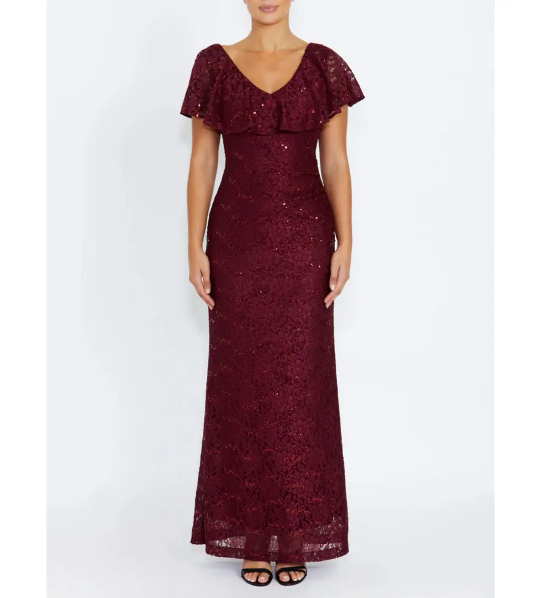 Anthea Crawford Trudy Malbec Sequion Lace Gown in Red Size 18 for rent on The Volte - main image