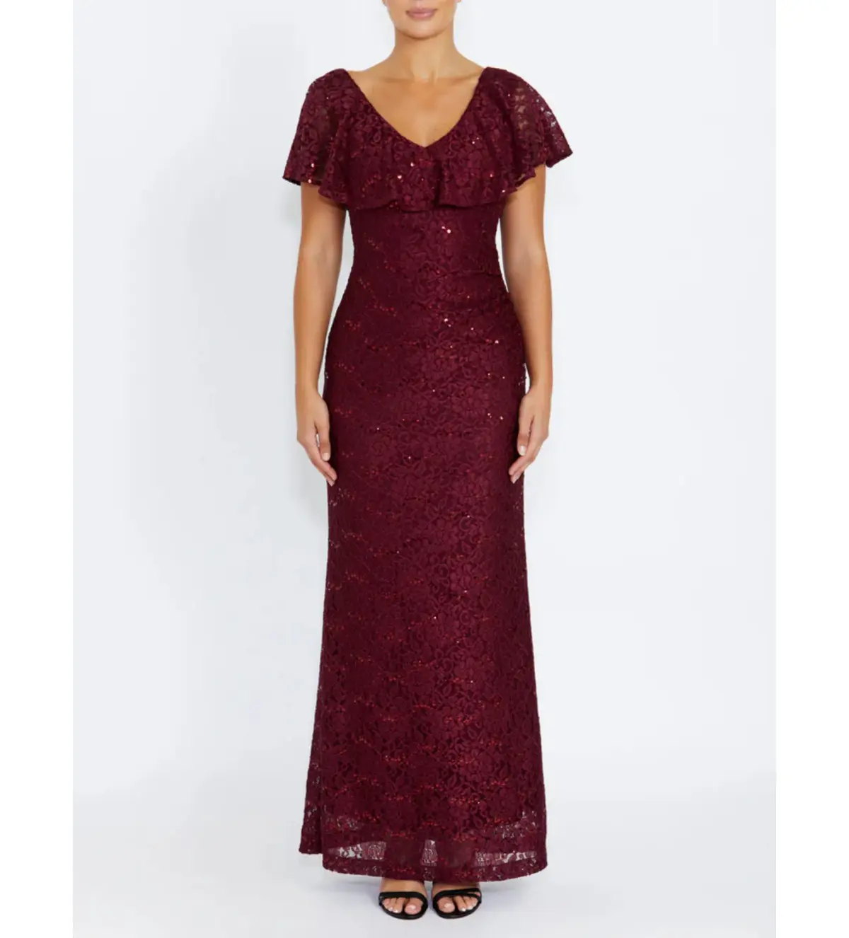 Anthea Crawford Trudy Malbec Sequion Lace Gown in Red Size 18 - Image 1