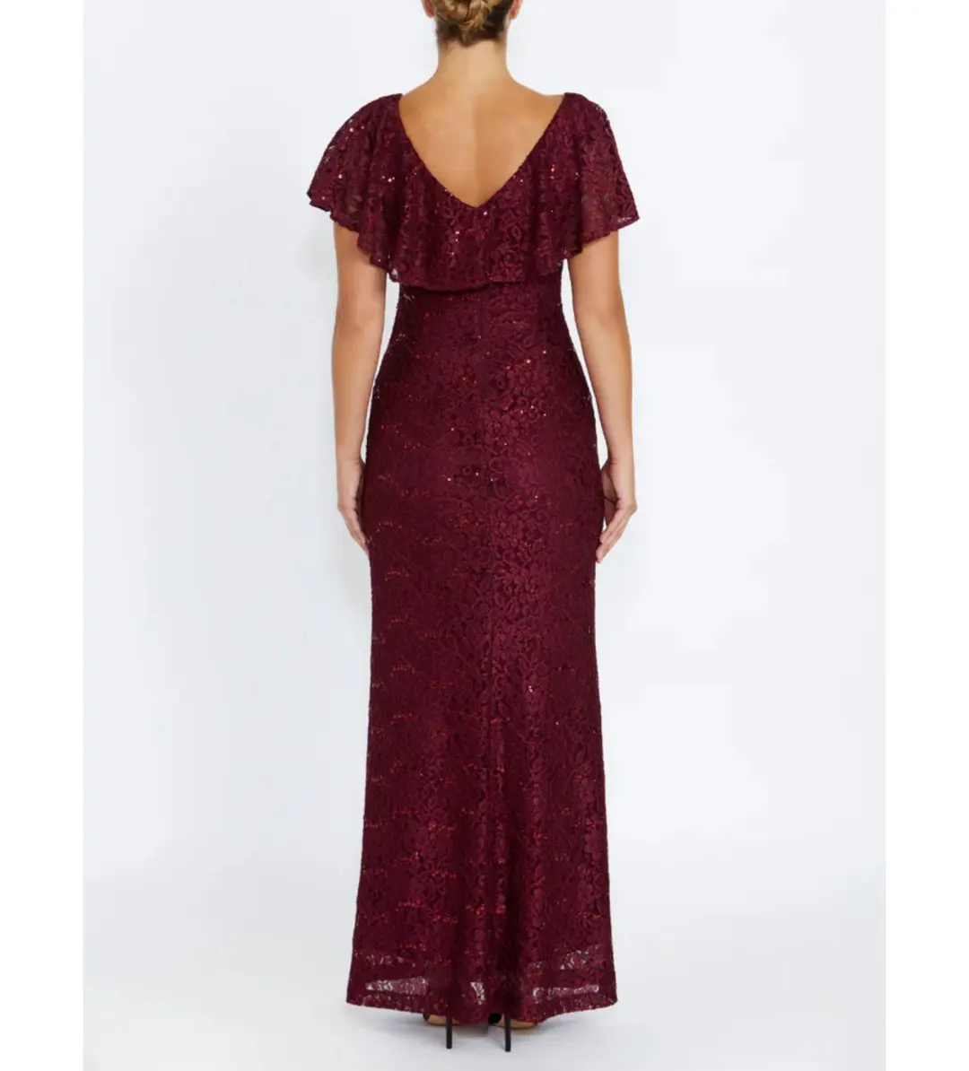 Anthea Crawford Trudy Malbec Sequion Lace Gown in Red Size 18 for rent on The Volte - main image