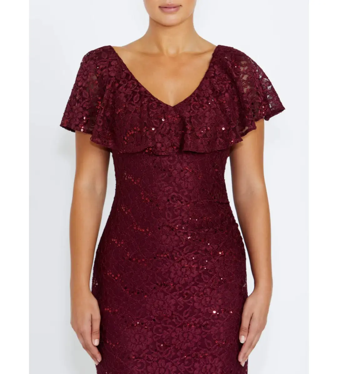 Anthea Crawford Trudy Malbec Sequion Lace Gown in Red Size 18 for rent on The Volte - main image