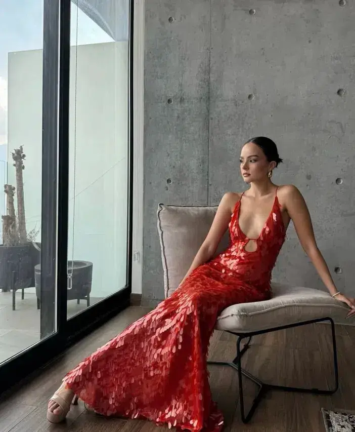 MISHA Sapphire Sequin Maxi Dress Red Size 8/S - Image 3