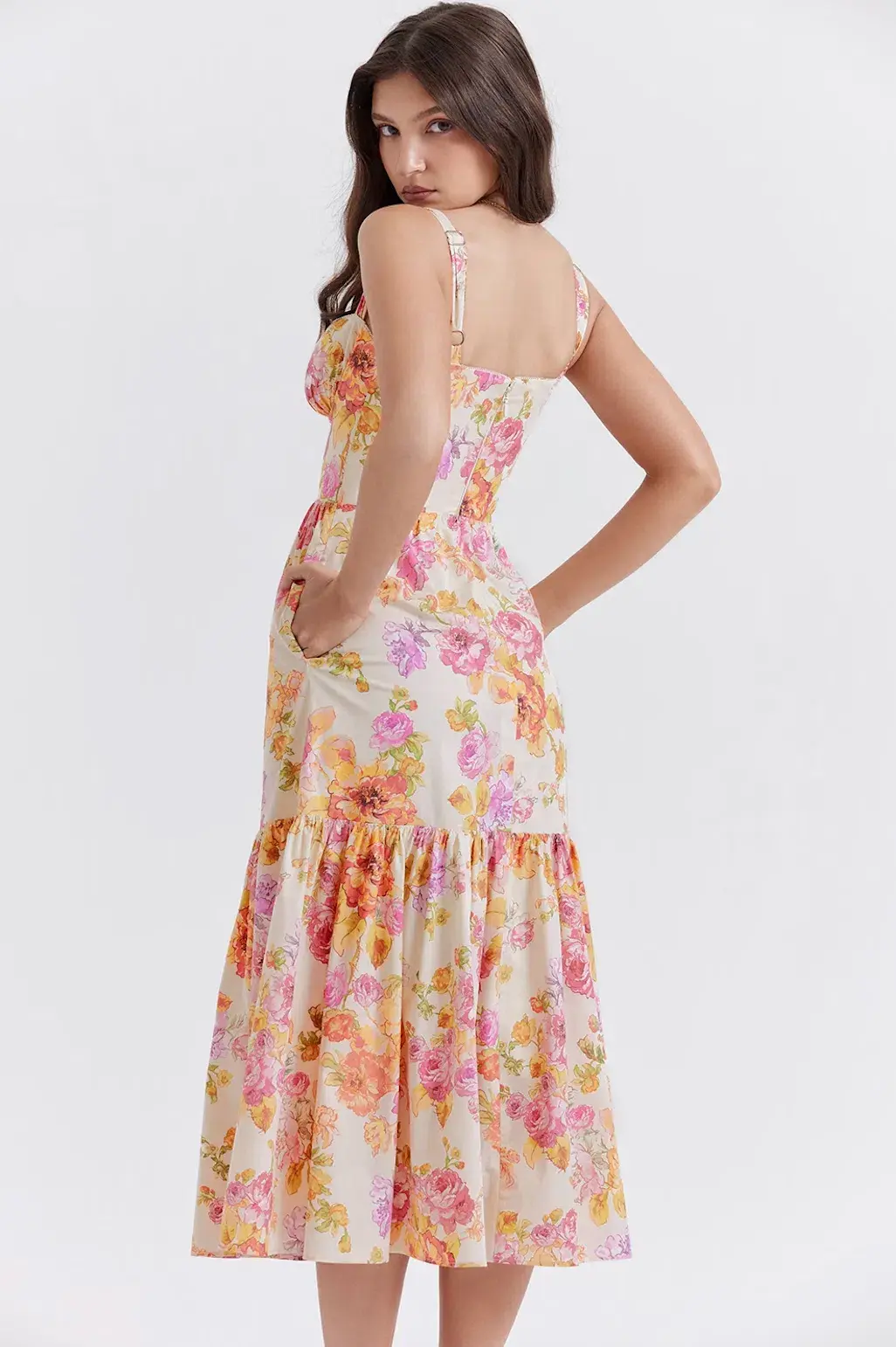 House of CB Elia Ivory Multi Floral Midi Sundress Size 8 - Image 2