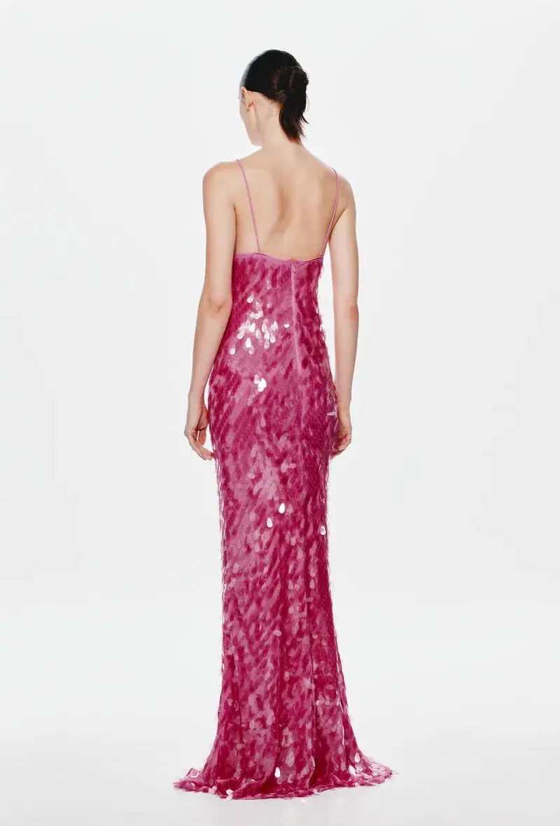MISHA Sapphire Sequin Maxi Dress Fuchsia Pink Size 10/M - Image 3