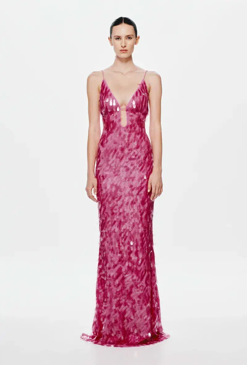 MISHA Sapphire Sequin Maxi Dress Fuchsia Pink Size 10/M - Image 1