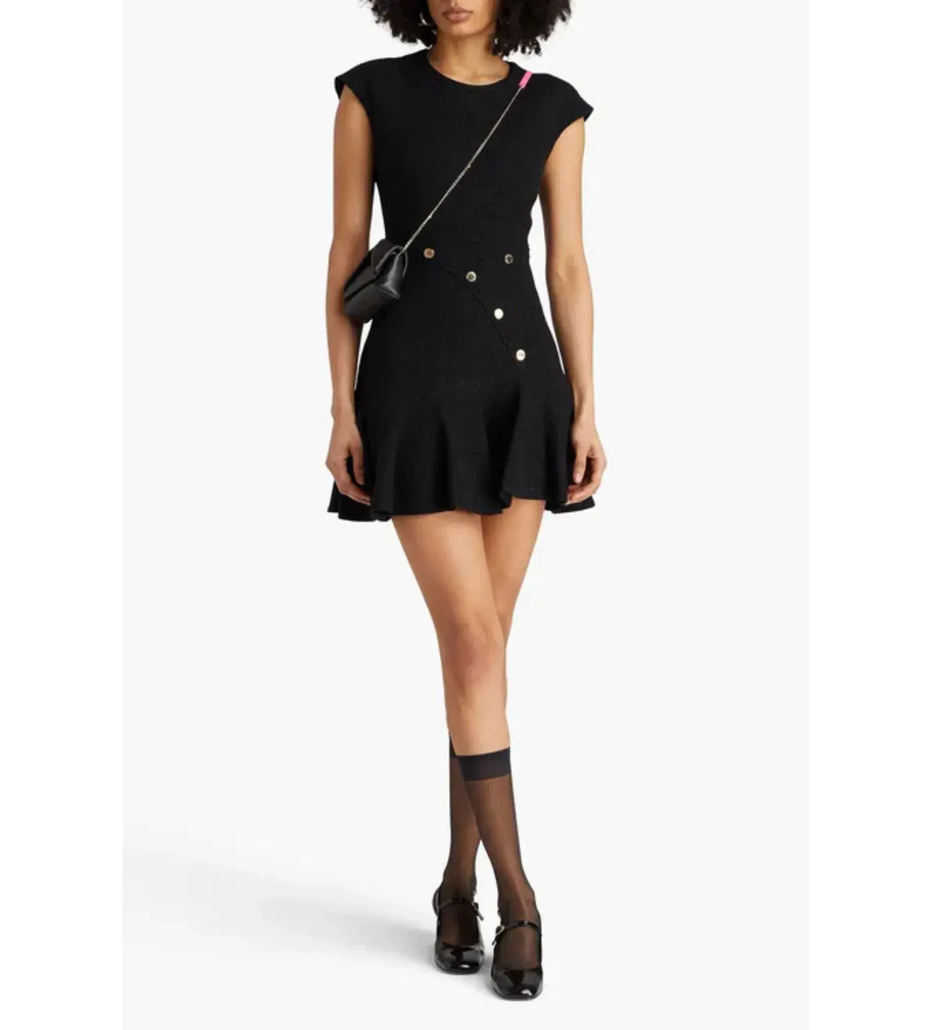 Sandro Fluted Button-embellished Tweed Mini Dress in Black Size 8  - Image 1