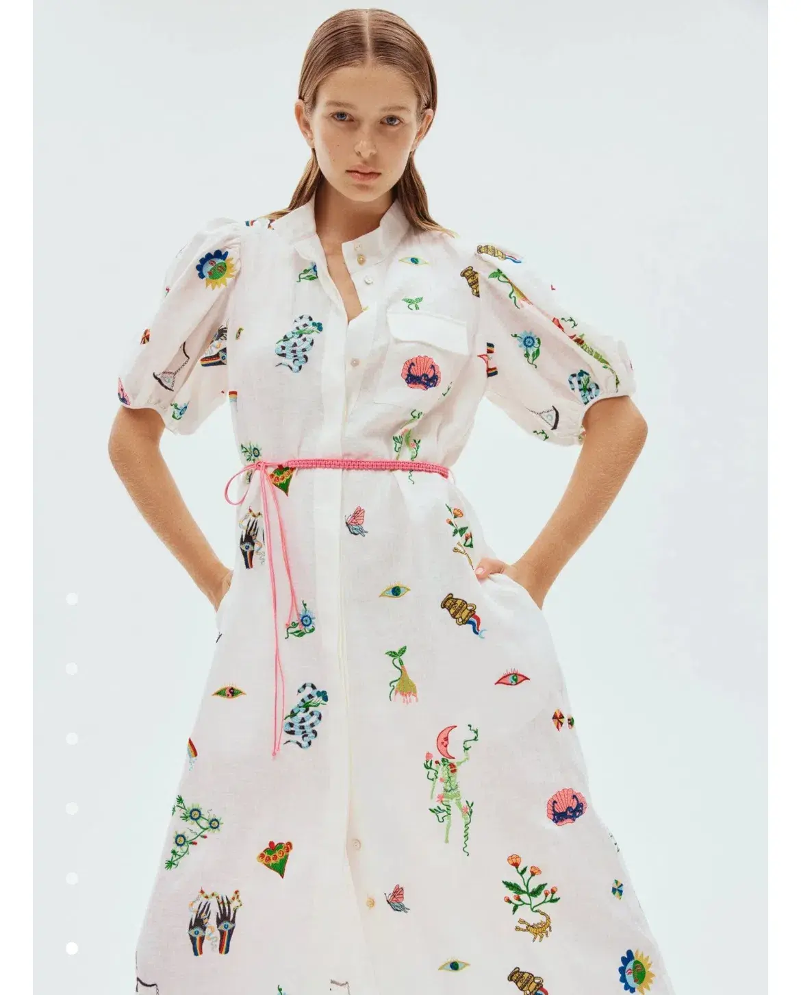 Alemais Atticus Embroidered Shirtdress White/Print Size 10 - Image 3