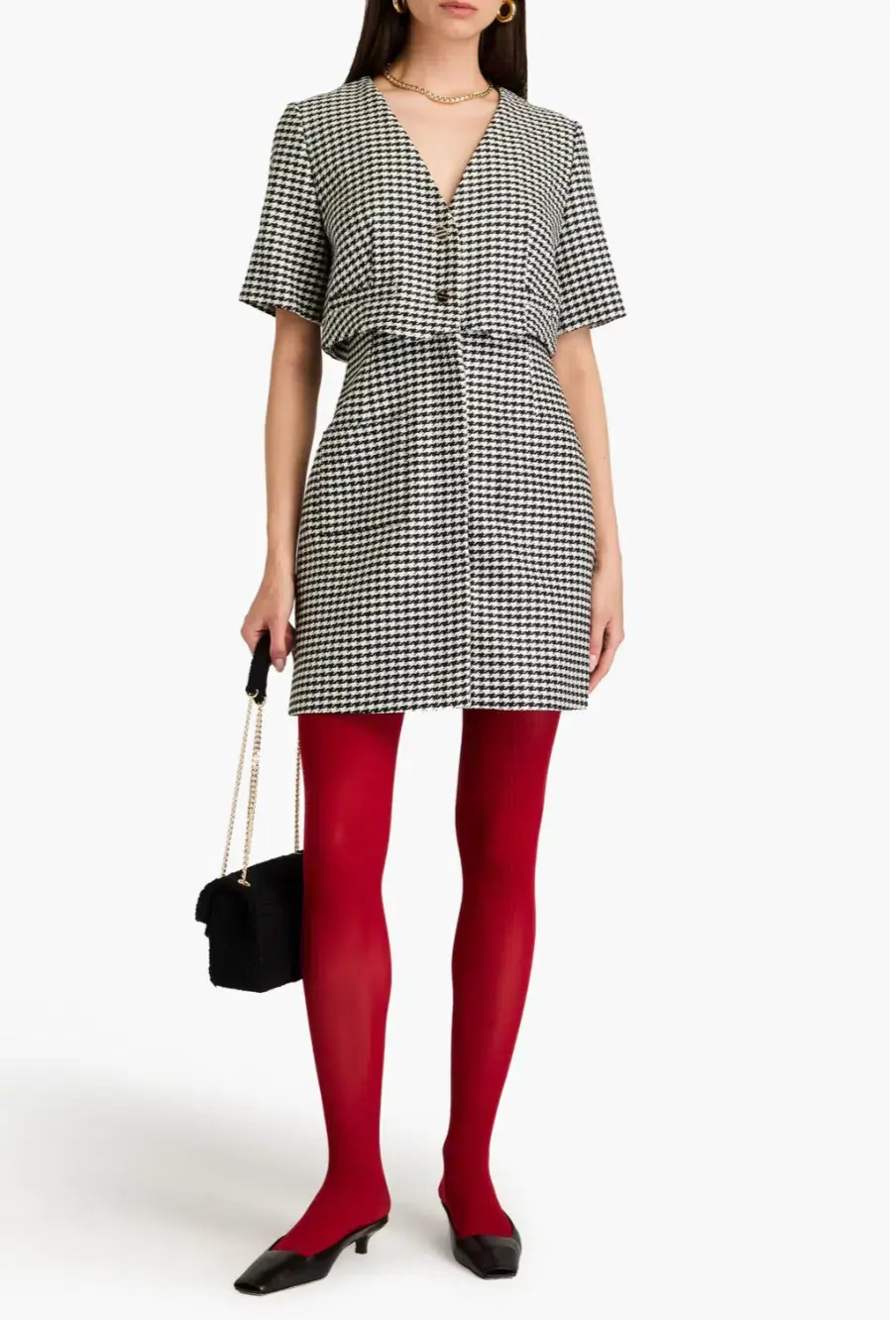 Sandro Houndstooth Tweed Mini Dress Black Size AU 8 - Image 1