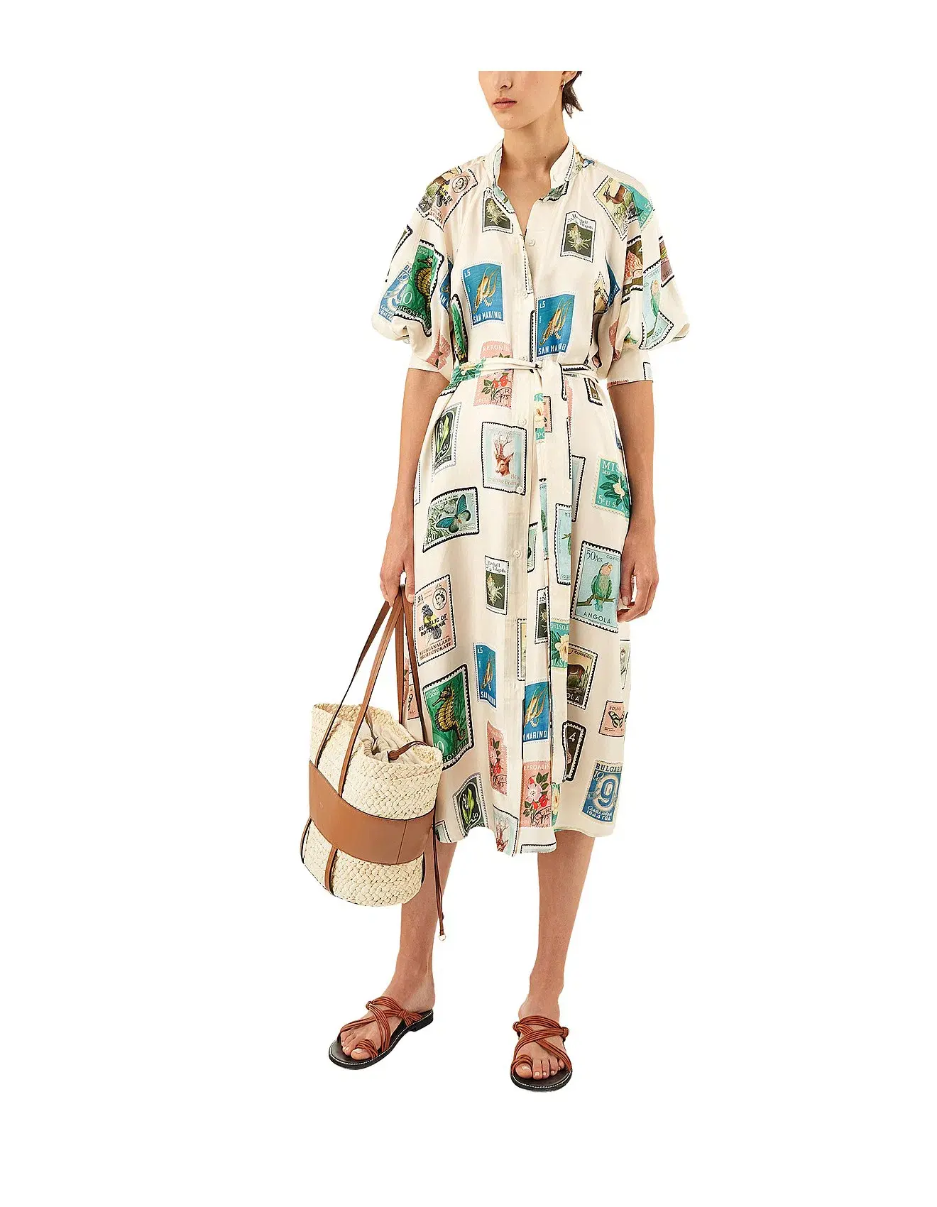 Oroton Stamp Print Dress Midi Size AU 10 - Image 1