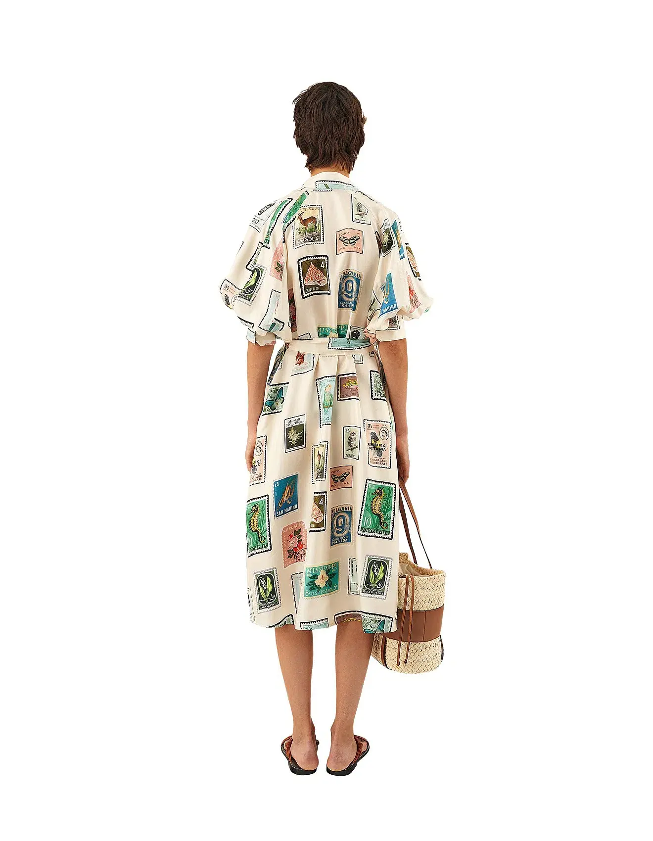 Oroton Stamp Print Dress Midi Size AU 10 - Image 3