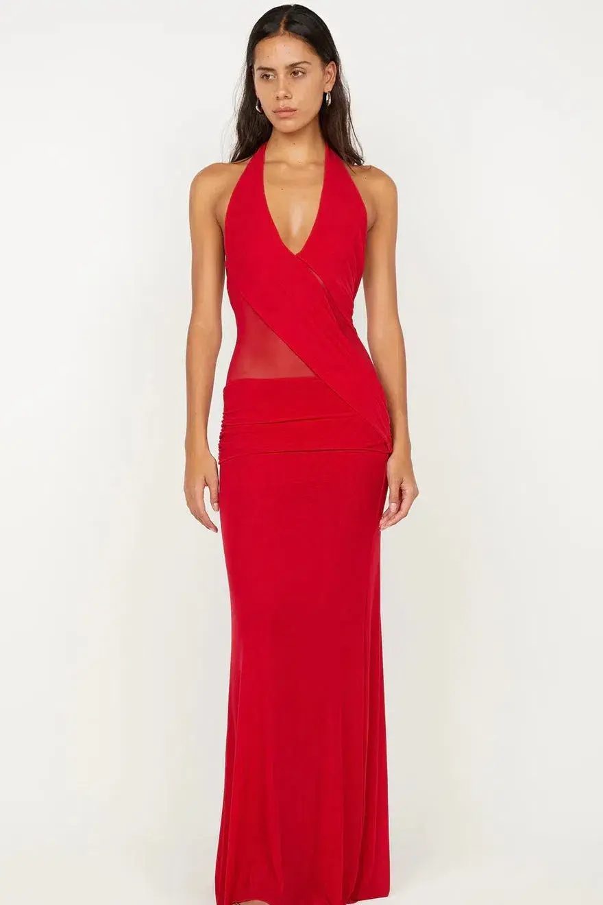 Bec & Bridge Deija Halter Maxi Red Size AU 6 - Image 1