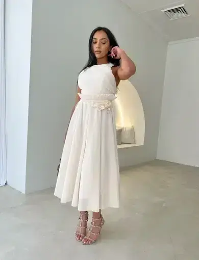 Zimmermann Pleated Picnic Midi Dress Ivory Size AU 10 - Image 3