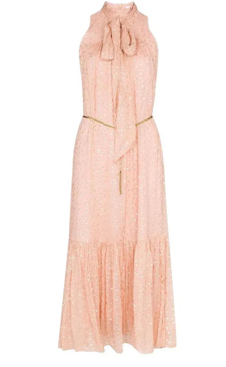 Zimmermann Metallic Dot Tie Neck Midi Dress Blush Size 2 /AU 12 - Image 4