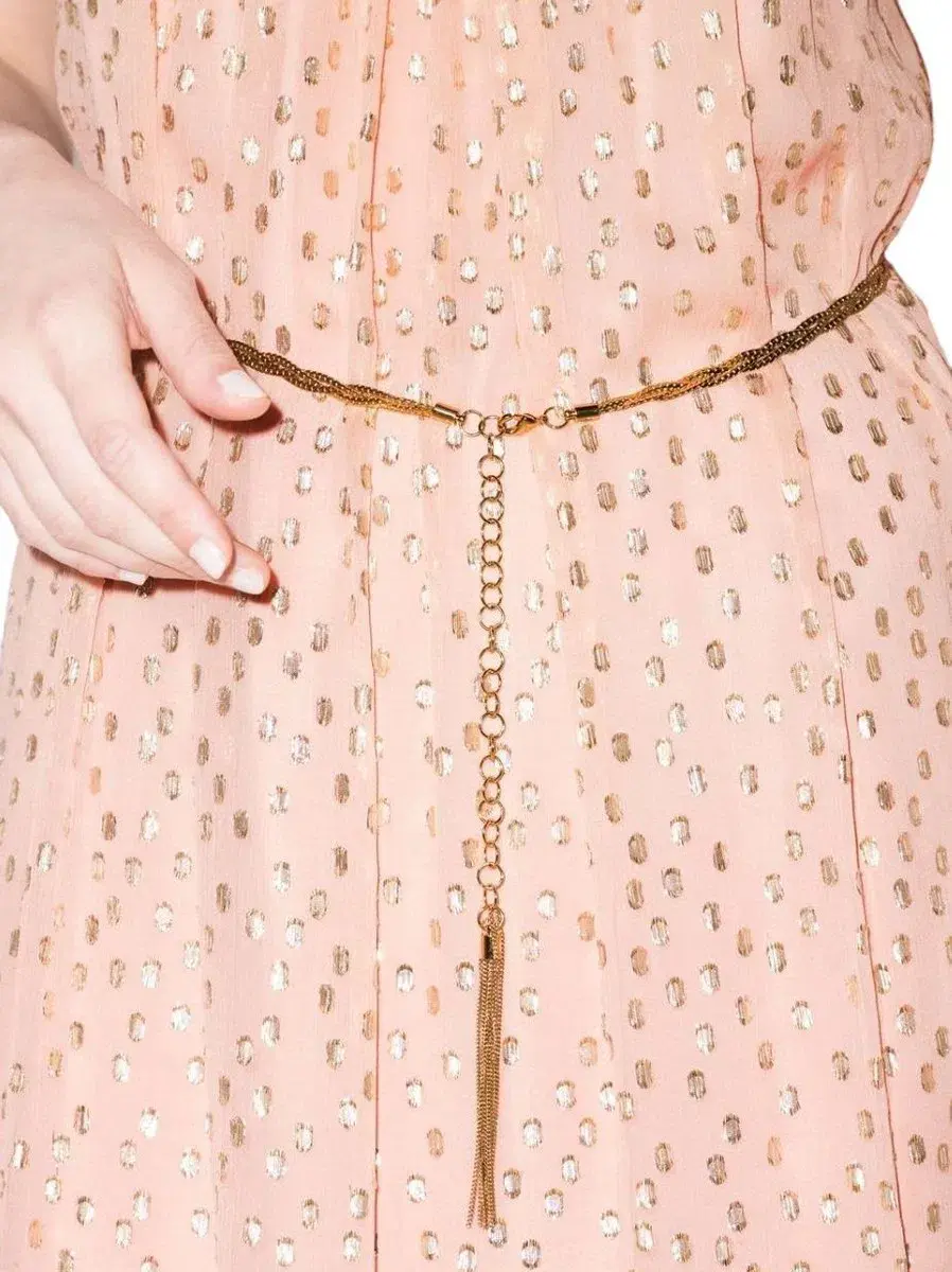 Zimmermann Metallic Dot Tie Neck Midi Dress Blush Size 2 /AU 12 for rent on The Volte - main image