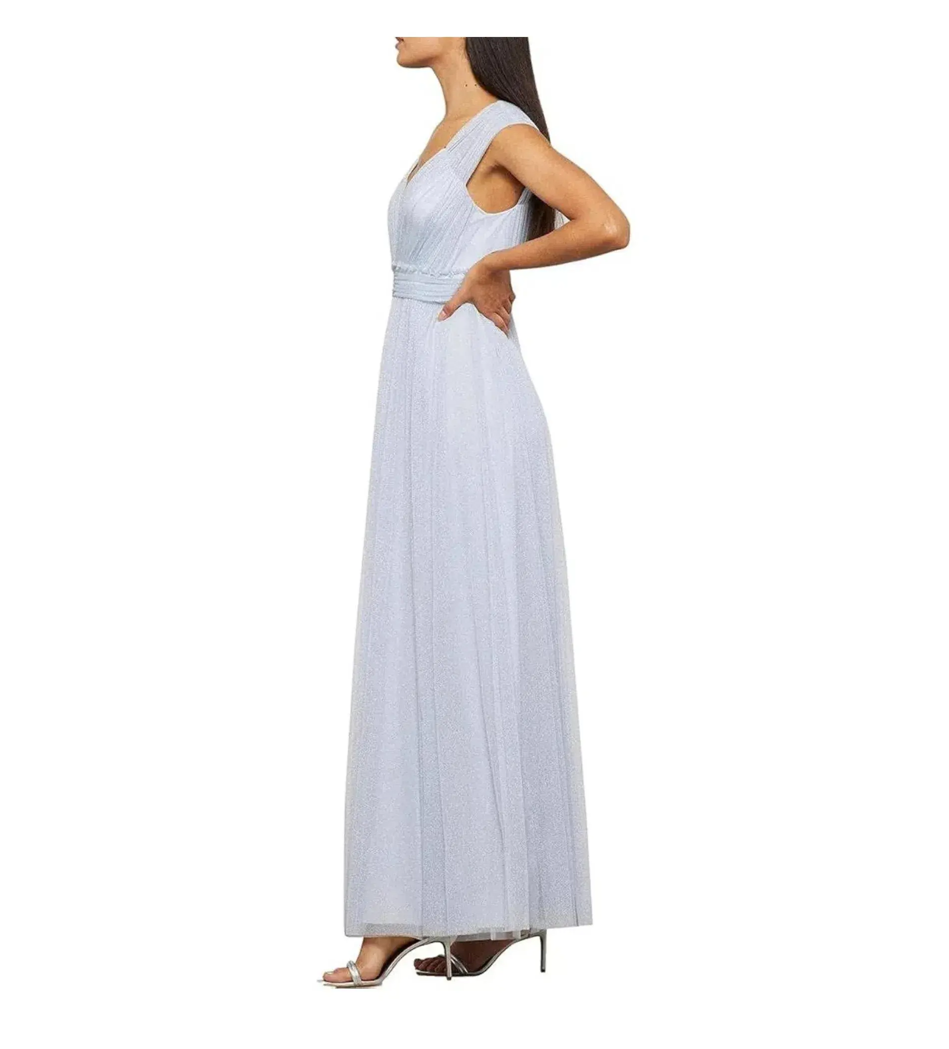 BCBGMAXAZRIA Women's V-Neck Evening Gown Blue Size AU 10 - Image 3