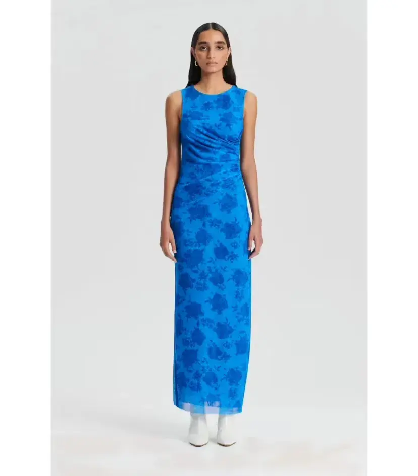 Scanlan Theodore Italian Floral Lace Print Mesh Maxi Dress Blue Size AU 10 - Image 1